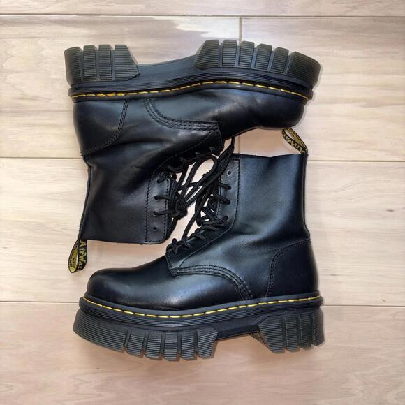Dr Martens Audrick 8 Eye Platform Boots Black Leather Womens Size 8 Combat - Picture 3 of 8